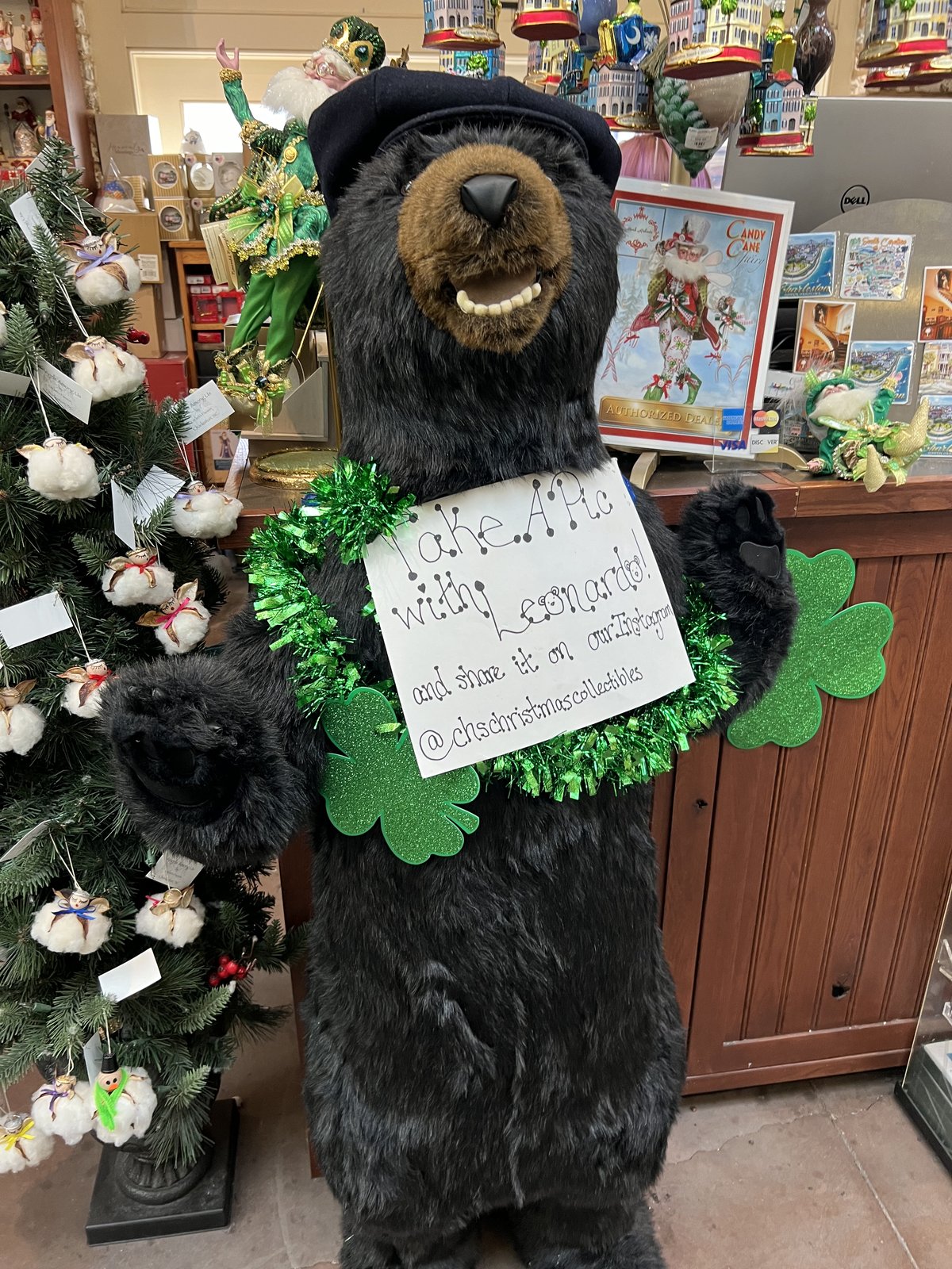 The market's resident St. Patrick's Day bear.