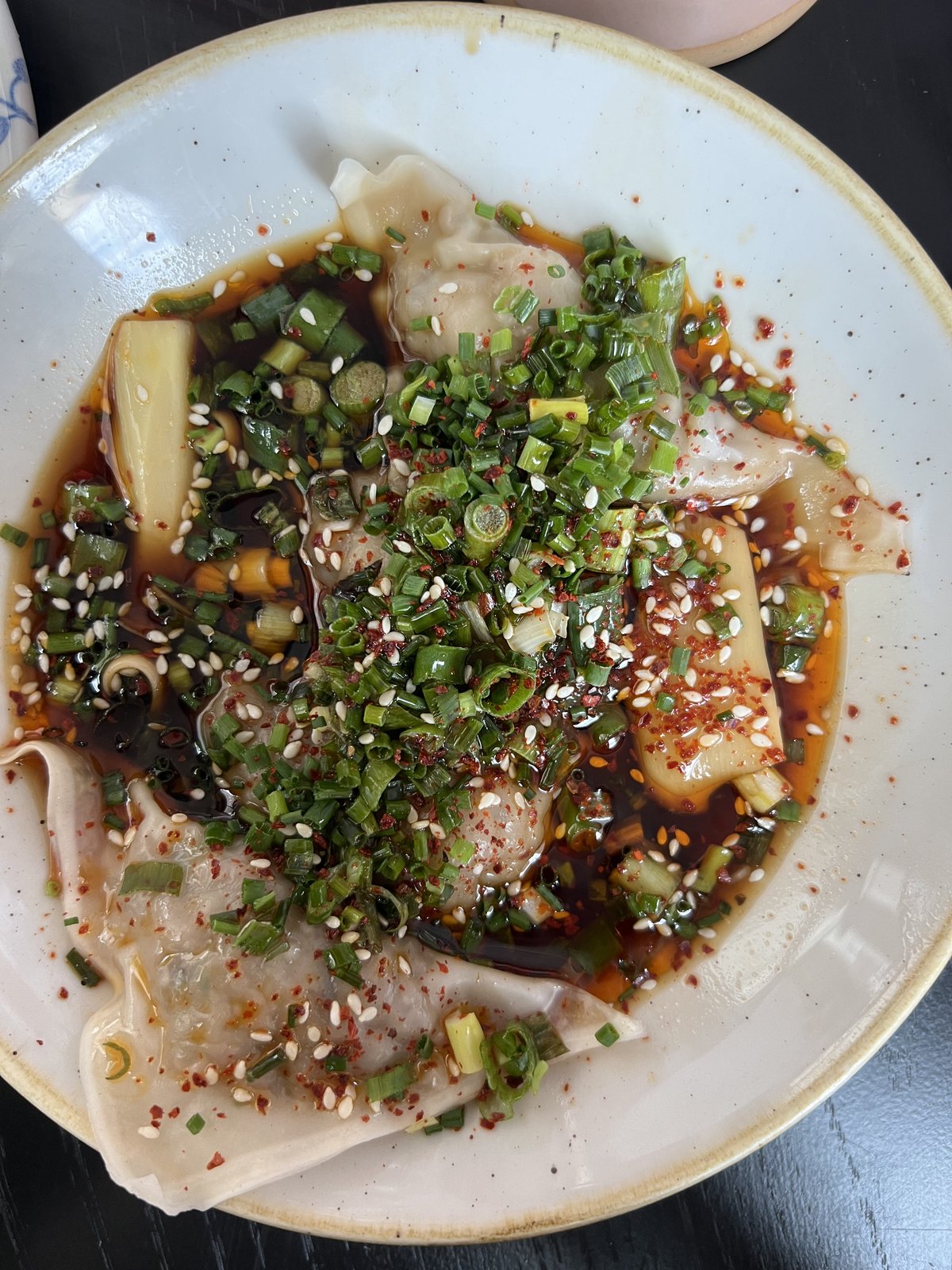 Dumplings in chili oil at Pink Bellies.