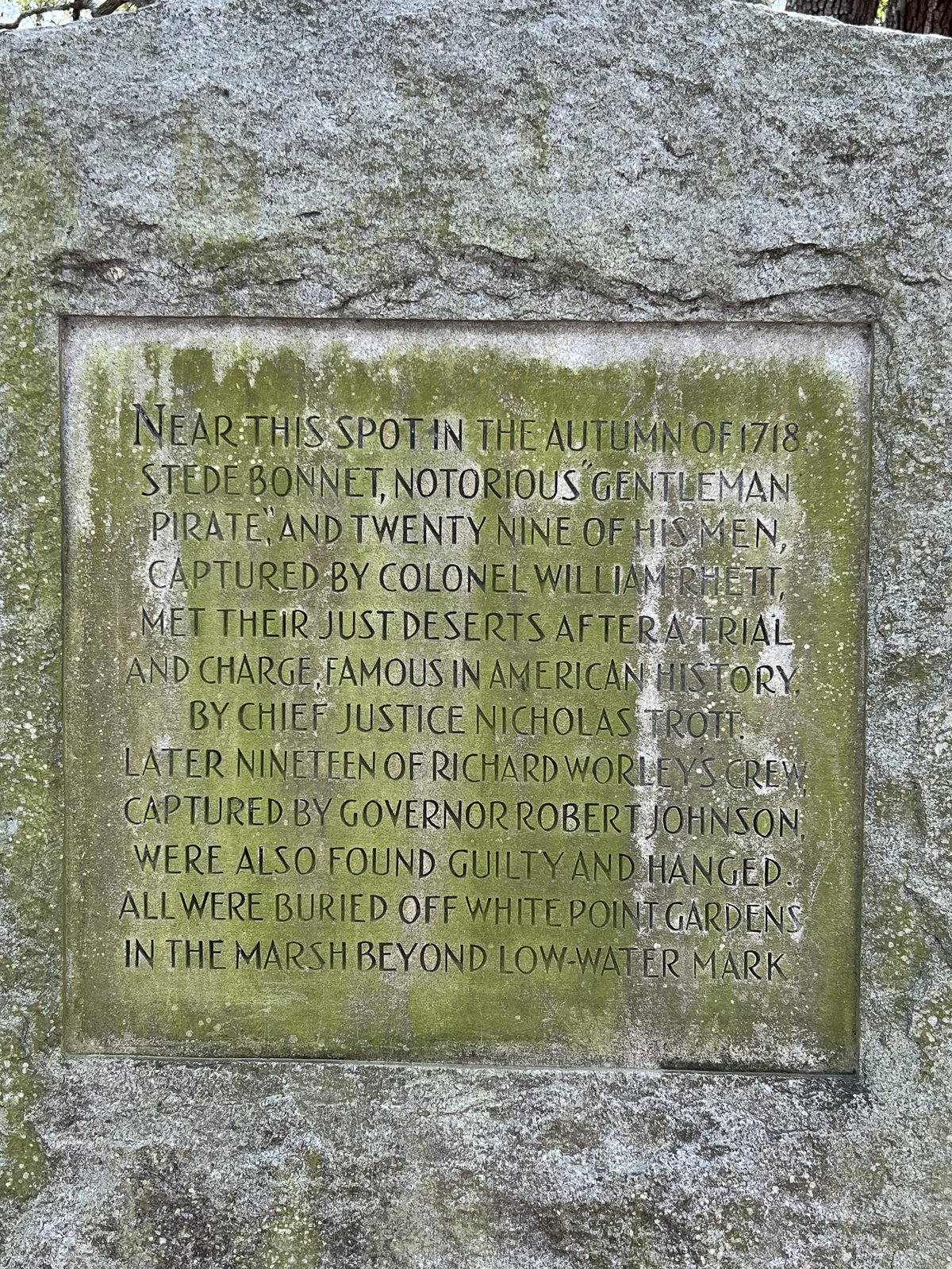 The Stede Bonnet marker at White Point Garden.