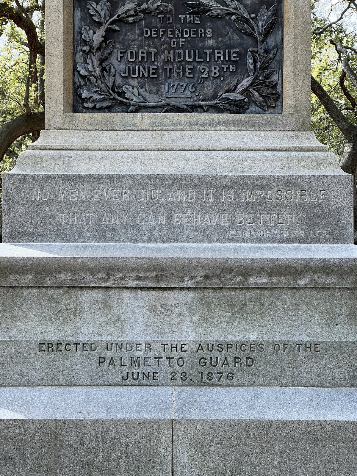 "To the Defenders of Fort Moultrie."