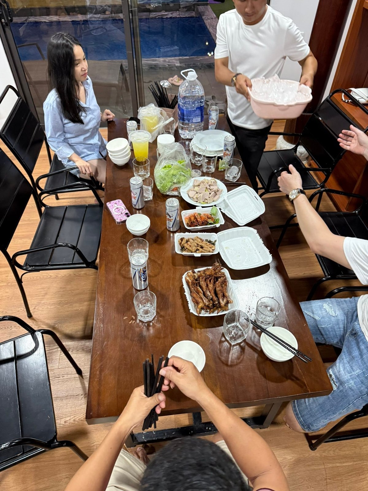 The long table, sometime around midnight.