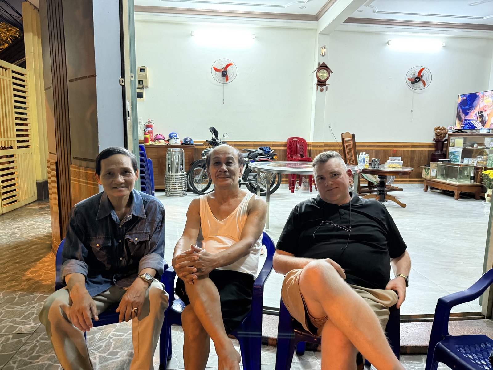 On the porch with the elders.