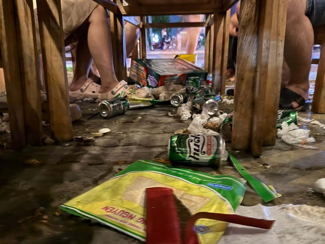 The floor under the table, by the end of the night.
