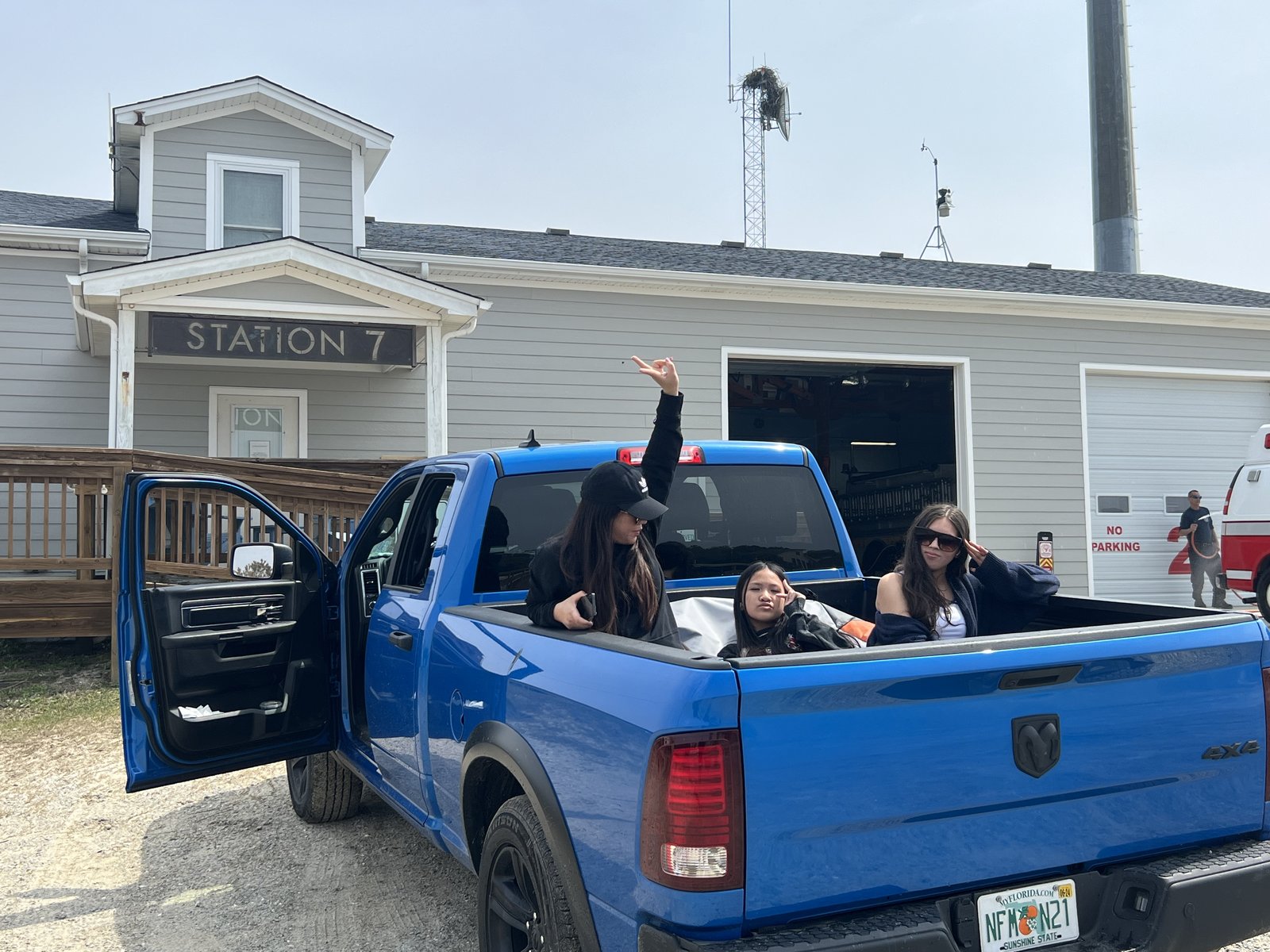 The girls in the truck bed at Station 7.