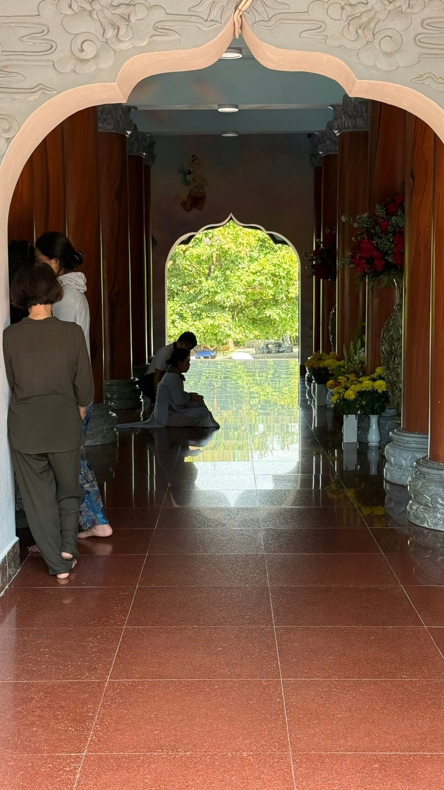 The covered walkway behind the main hall.